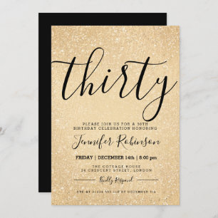 Simple + Modern 30th Birthday Gold Glitter Paint Invitation