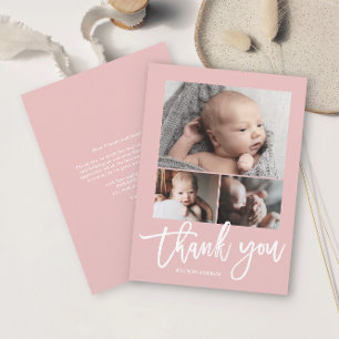 Simple Modern 3 Photo Collage Baby Photo  Thank You Card