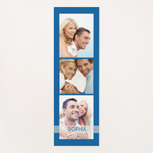 Simple Modern 3 Photo Collage Blue Personalised Yoga Mat
