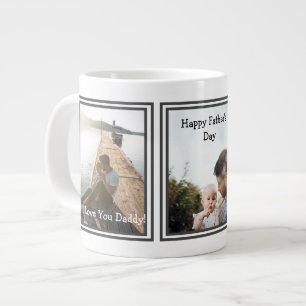 Simple Modern 3 Photo Happy Father's Day Large Coffee Mug
