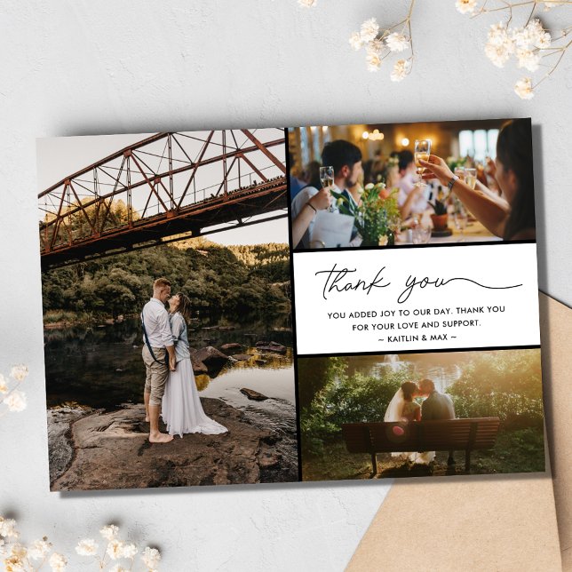 Simple Modern 3 Photo Wedding Thank You (Simple Modern 3 Photo Wedding Thank You)