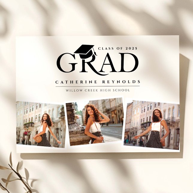 Simple Modern 3 Photos Graduation Announcement  (Creator Uploaded)