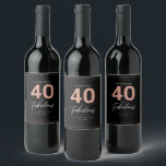 Simple Modern 40 & Fabulous Personalised Wine Labe Label<br><div class="desc">Simple black,  rose gold and white "40 & Fabulous Birthday Blend" personalised wine label with classy and modern typography. Customise it easily with age,  name,  drink name and birth year. Perfect for birthday gift or party favour.</div>