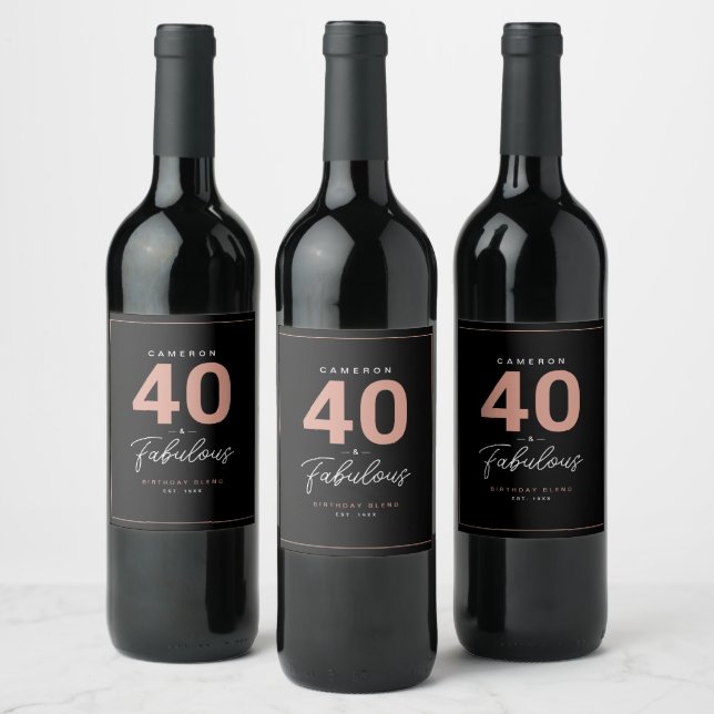 Simple Modern 40 & Fabulous Personalised Wine Labe Label (Bottles)