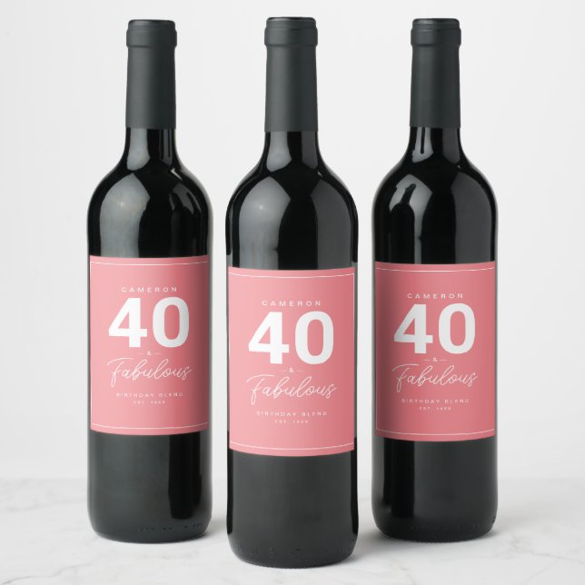 Simple Modern 40 & Fabulous Personalised Wine Labe Label (Bottles)