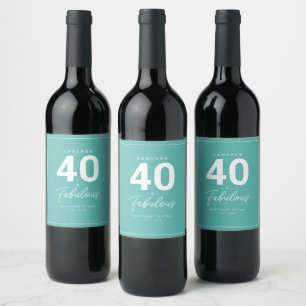 Simple Modern 40 & Fabulous Personalised Wine Labe Wine Label
