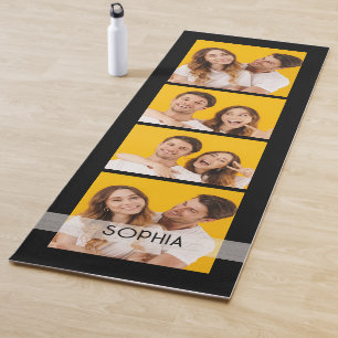 Simple Modern 4 Photo Collage Name Personalised   Yoga Mat