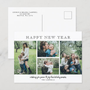 Simple Modern 4 photos Happy New Year Holiday Postcard