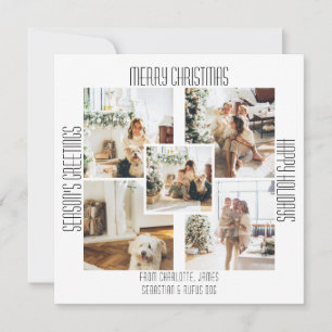 Simple Modern 5 Photo and Text Christmas Holiday Card