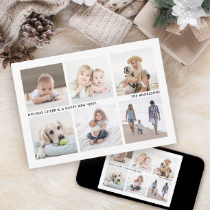 Simple Modern 6 Photo Collage Black and White Holiday Card