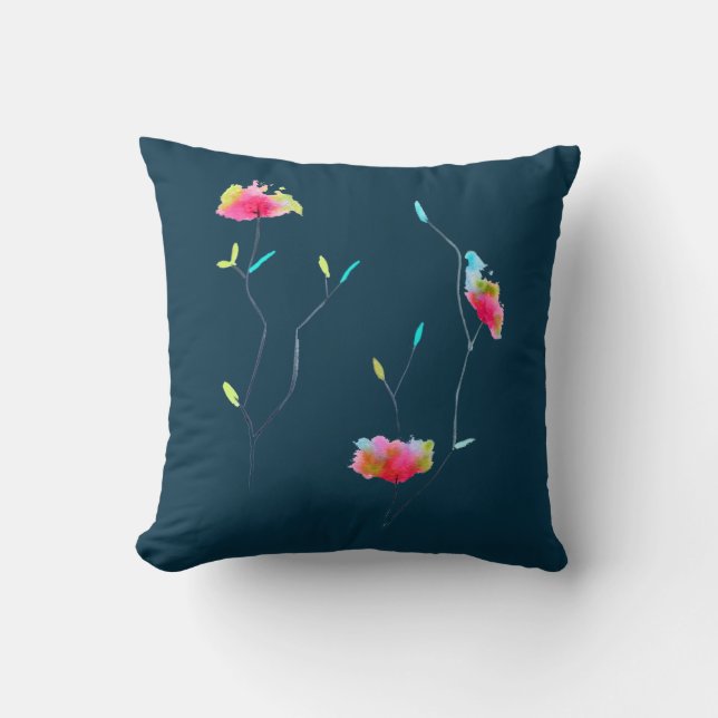 Simple modern abstract Japanese pink flower Cushion (Front)