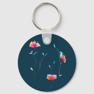 Simple modern abstract Japanese pink flower Key Ring