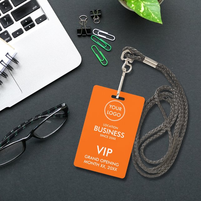 Simple Modern Add Logo Orange VIP Pass ID Badge (Creator Uploaded)