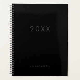 Simple Modern All Black Personalised Planner