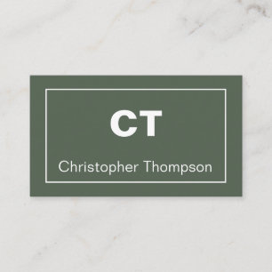 Simple Modern Alpine Green Minimalist Monogram Business Card