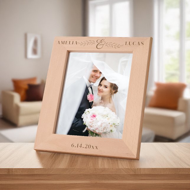 Simple Modern Ampersand & Leaves Personalised Etched Frames (Creator Uploaded)