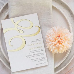 Simple Modern Ampersand Wedding Black Gold 