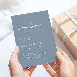Simple Modern and Minimal   Dusty Blue Baby Shower Invitation