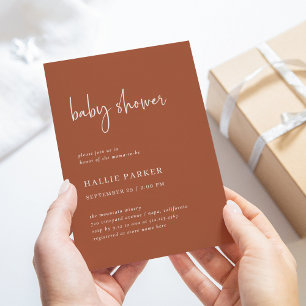 Simple Modern and Minimal   Terracotta Baby Shower Invitation