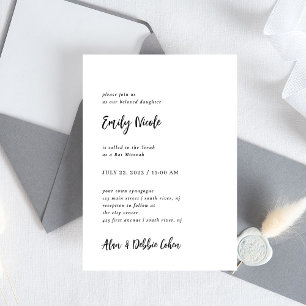 Simple Modern and Minimalist   Bat Mitzvah Invitation