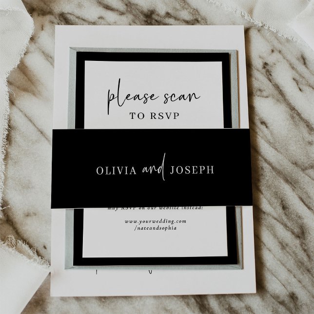 Simple Modern and Minimalist Black | Wedding Invitation Belly Band (Modern and minimalist dark black belly bands)