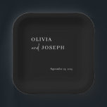 Simple Modern and Minimalist | Black Wedding Paper Plate<br><div class="desc">These elegant,  black wedding or bridal shower paper plates are simple and minimalist yet very stylish due to the white modern handwritten script and clean layout.</div>