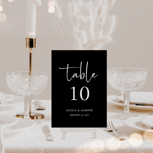 Simple Modern and Minimalist Black | Wedding Table Number (Elegant black table number cards)