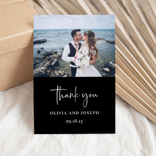 Simple Modern and Minimalist   Black Wedding Thank You Card