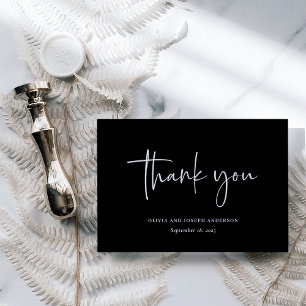 Simple Modern and Minimalist Black Wedding Thank You Card