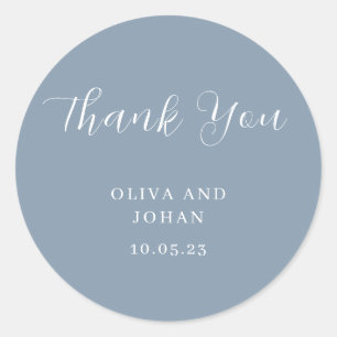 Simple Modern and Minimalist Dusty Blue Wedding Classic Round Sticker