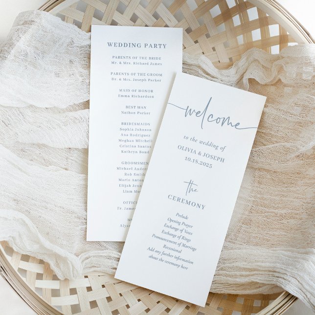 Simple Modern and Minimalist Dusty Blue | Wedding Program (Creator Uploaded)