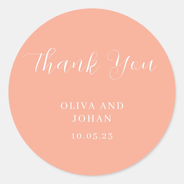 Simple Modern and Minimalist | Peach Wedding Classic Round Sticker (Front)