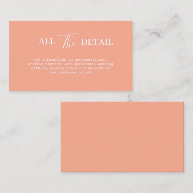 Simple Modern and Minimalist Peach Wedding Details Enclosure Card (Front/Back)