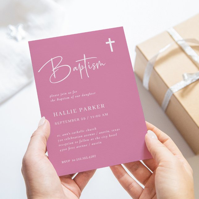 Simple Modern and Minimalist | Pink Baptism Invitation (Creator Uploaded)