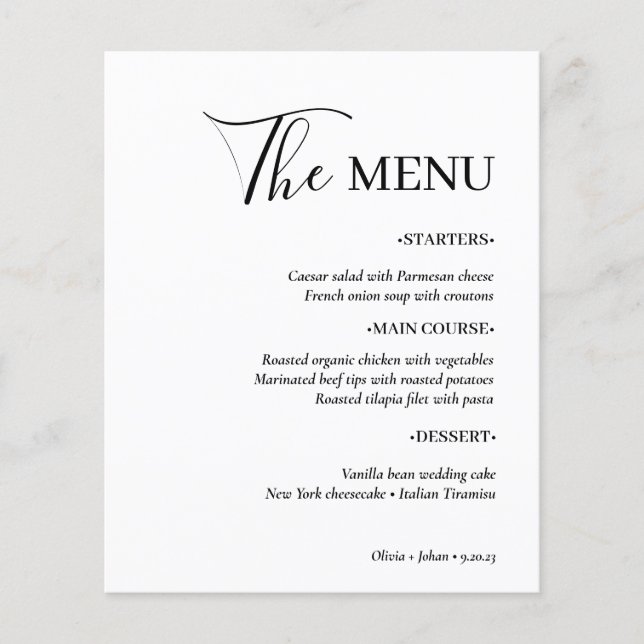 Simple Modern and Minimalist | White Wedding Menu (Front)