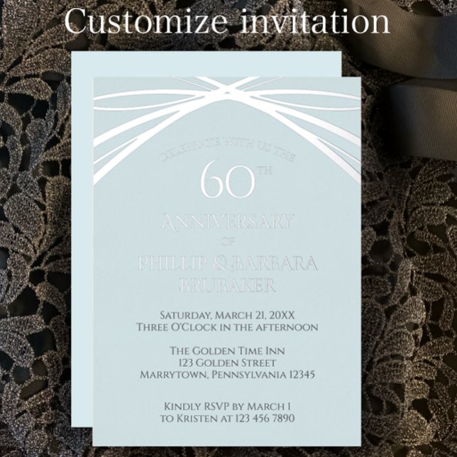 Simple Modern Arch 60th Wedding Anniversary Party (Create a unique elegant foil invitation with this template. Personalize for a 60th anniversary party)