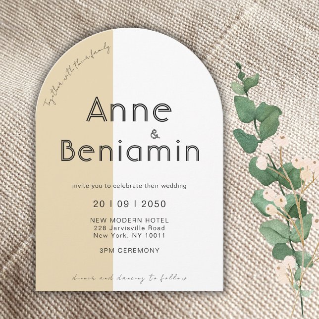 Simple Modern Arch Beige Wedding  Invitation (Creator Uploaded)