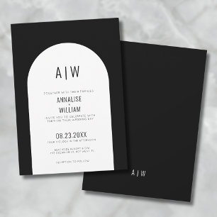 Simple Modern Arch Black White Wedding Invitation