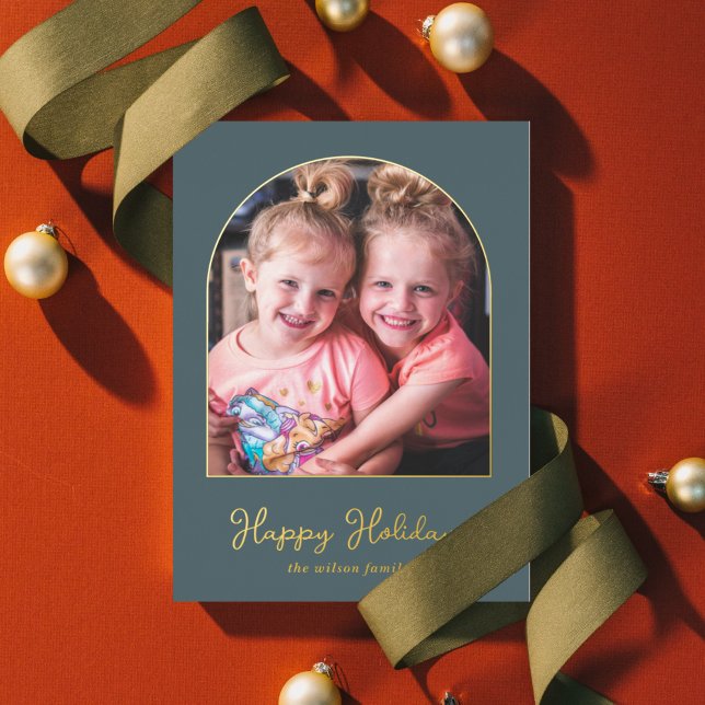 Simple Modern Arch Photo    Foil Holiday Postcard (Creator Uploaded)