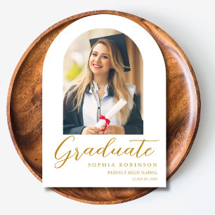 Simple Modern Arch Photo Graduation Gold Acrylic Invitations