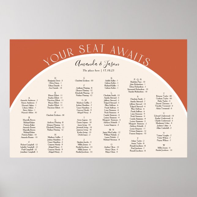 Simple modern arch Terracotta alphabetical seating Poster (Front)