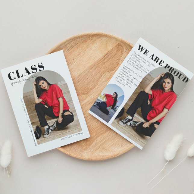 Simple Modern Arch Two Photo Graduation Announcement (Creator Uploaded)