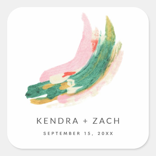 Simple Modern Art Paint Stroke Wedding Favour Square Sticker (Front)