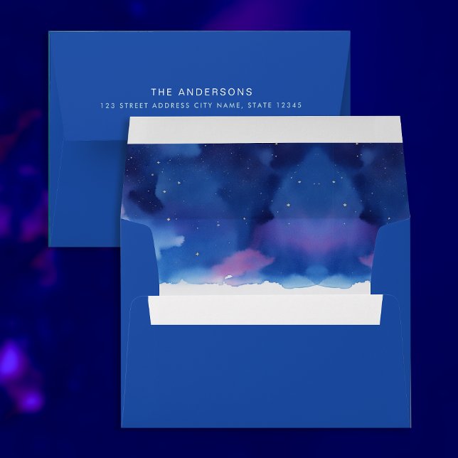 Simple Modern Artsy Blue Night Address Watercolor Envelope (Creator Uploaded)