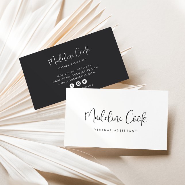 Simple Modern Ash Black Calligraphy Social Media Business Card (Creator Uploaded)