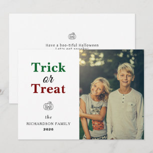 Simple Modern Autumn Pumpkin Halloween Photo Holiday Card