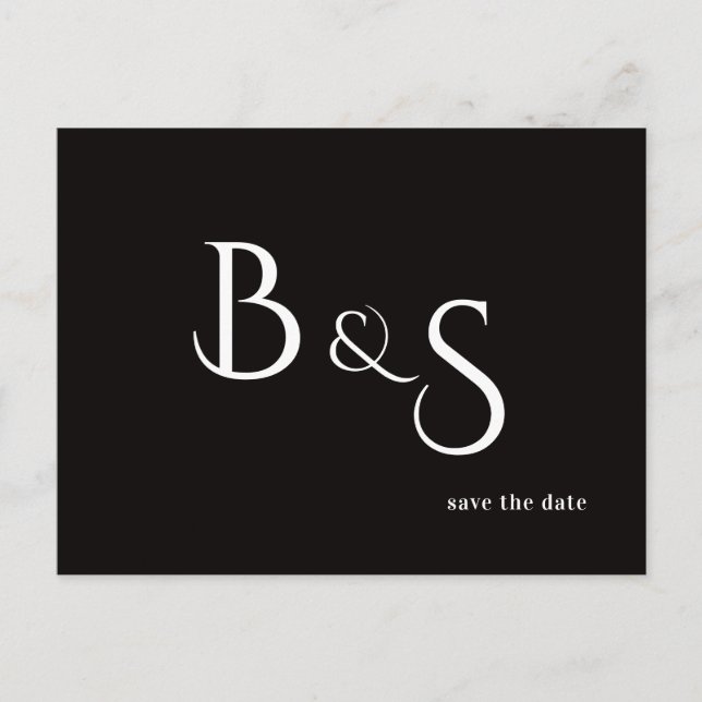 Simple Modern B/W Monogram QR Code Save The Date Announcement Postcard (Front)