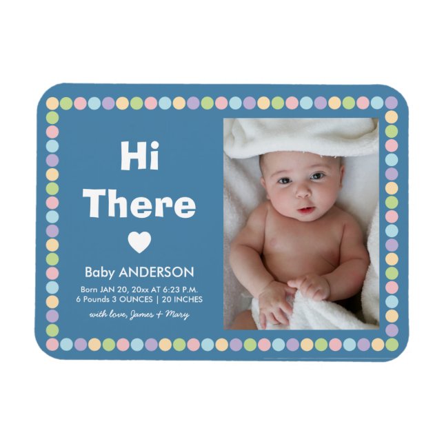 Simple Modern Baby Boy Photo Birth Announcement Magnet (Horizontal)