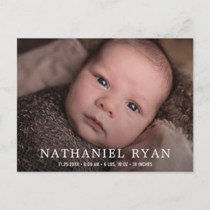 Simple Modern Baby Boy Photo Birth Announcement Postcard