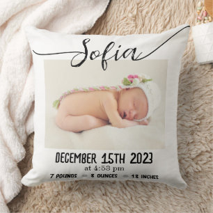 Simple Modern Baby Photo Birth Stats Cushion